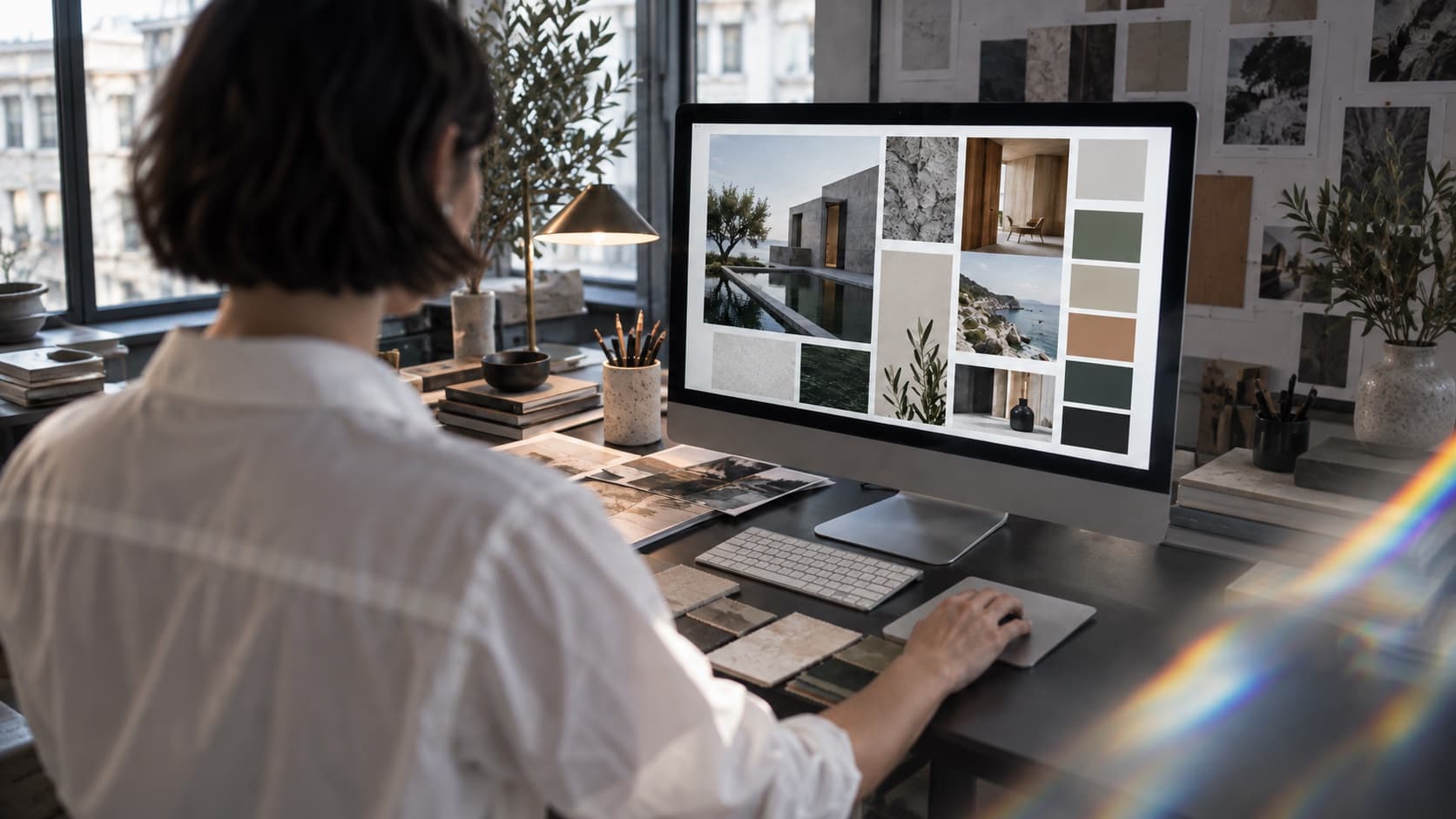 Photograph of people working at a small creative studio